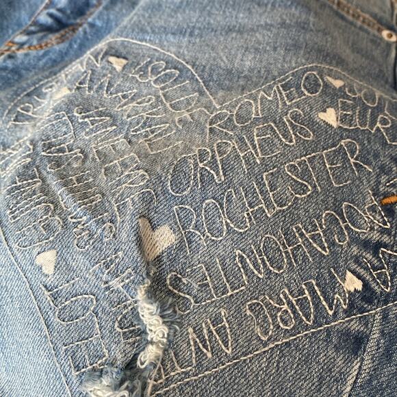 Pilcro Anthropologie Embroidered Patch Heart Words Jeans size 28 - Picture 11 of 11